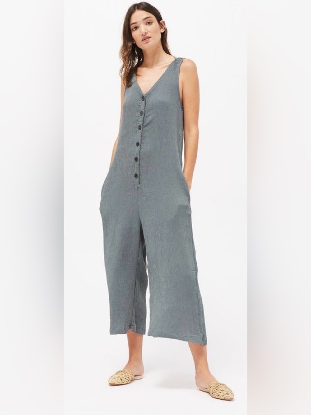 LACAUSA Sleeveless Cropped Elderflower Jumpsuit in Sage Green Size Small